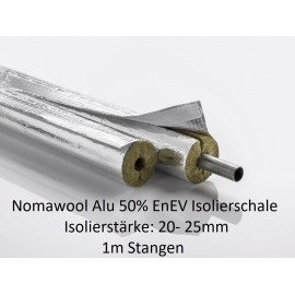 Nomawool Alu 50% EnEV Rohrisolierung Steinwolle Isolierstärken 20 +25mm1m Stangen NMC Deutschland Steinwolle- Alu Isolierscha...
