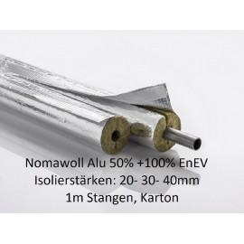 Nomawool Steinwolle-Isolierschale Isolierstärken von 20-30-40mm Karton 1m Stangen NMC Deutschland Steinwolle- Alu Isolierscha...