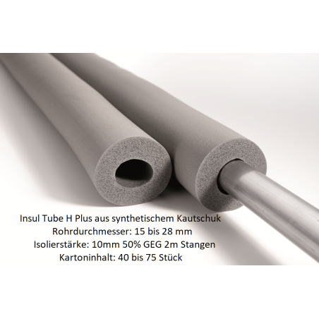 Rohrisolierung Insul Tube H Plus von 15 bis 28mm x 10 mm 50% GEG 2m Stangen synthetischem Kautschuk Kartoninhalt NMC Deutschl...