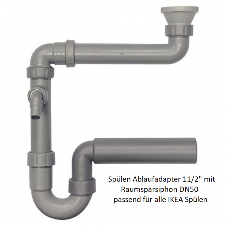 Spülen Ablaufadapter 11/2" mit Raumsparsiphon DN 50 passend für IKEA Spülen Haas Spülen- RaumsparsiphonSpülen- Raumsparsiphon...