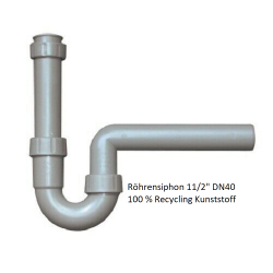 Röhrensiphon 11/2" DN 40 Spülensiphon Kunststoff grau 100% Recycling-Kunststoff Haas Spülen- RaumsparsiphonSpülen- Raumsparsi...