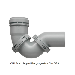 Multi- Bogen - Übergangsstücke DN40/50 von Spitzende auf Muffe 90 bis 180 Grad Haas Multibögen für HT- RohreMultibögen für HT...