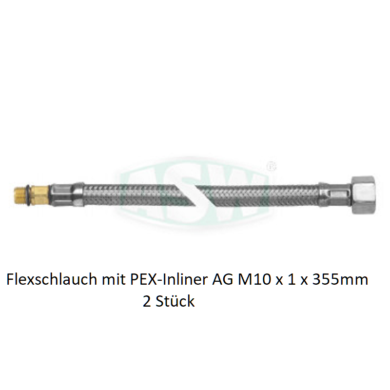 Flexschlauch mit PEX-Inliner AG M10 x 1 x 355 mm Ü Mutter 3/8" 2 Stück ASW Anschlussschlauch für ArmaturenAnschlussschlauch f...